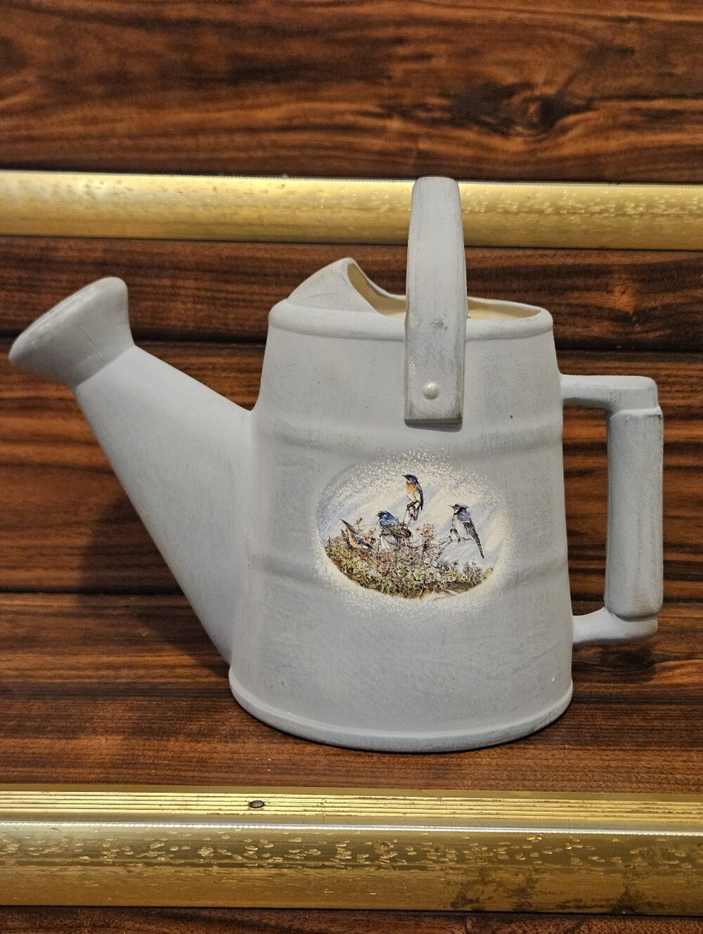 Vintage Ceramic Watering Can Planter Decorative Vase Bird Decal Shabby Cottageco